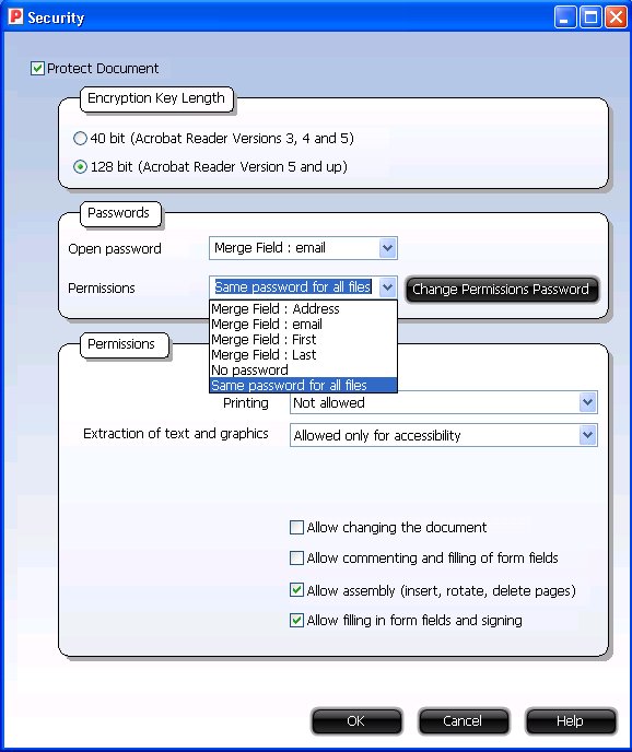 mail merge security settings