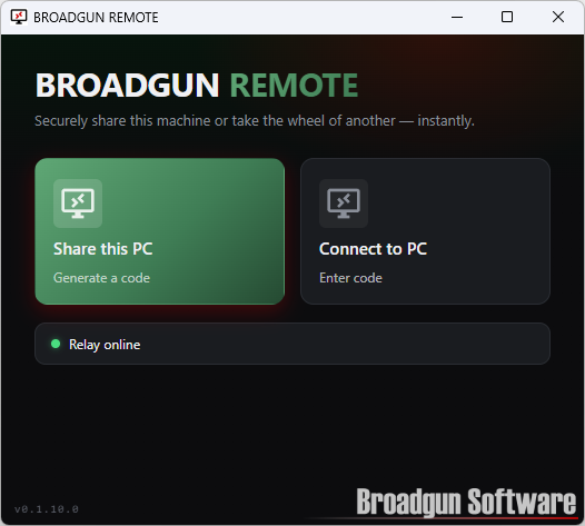 BROADGUN REMOTE home screen